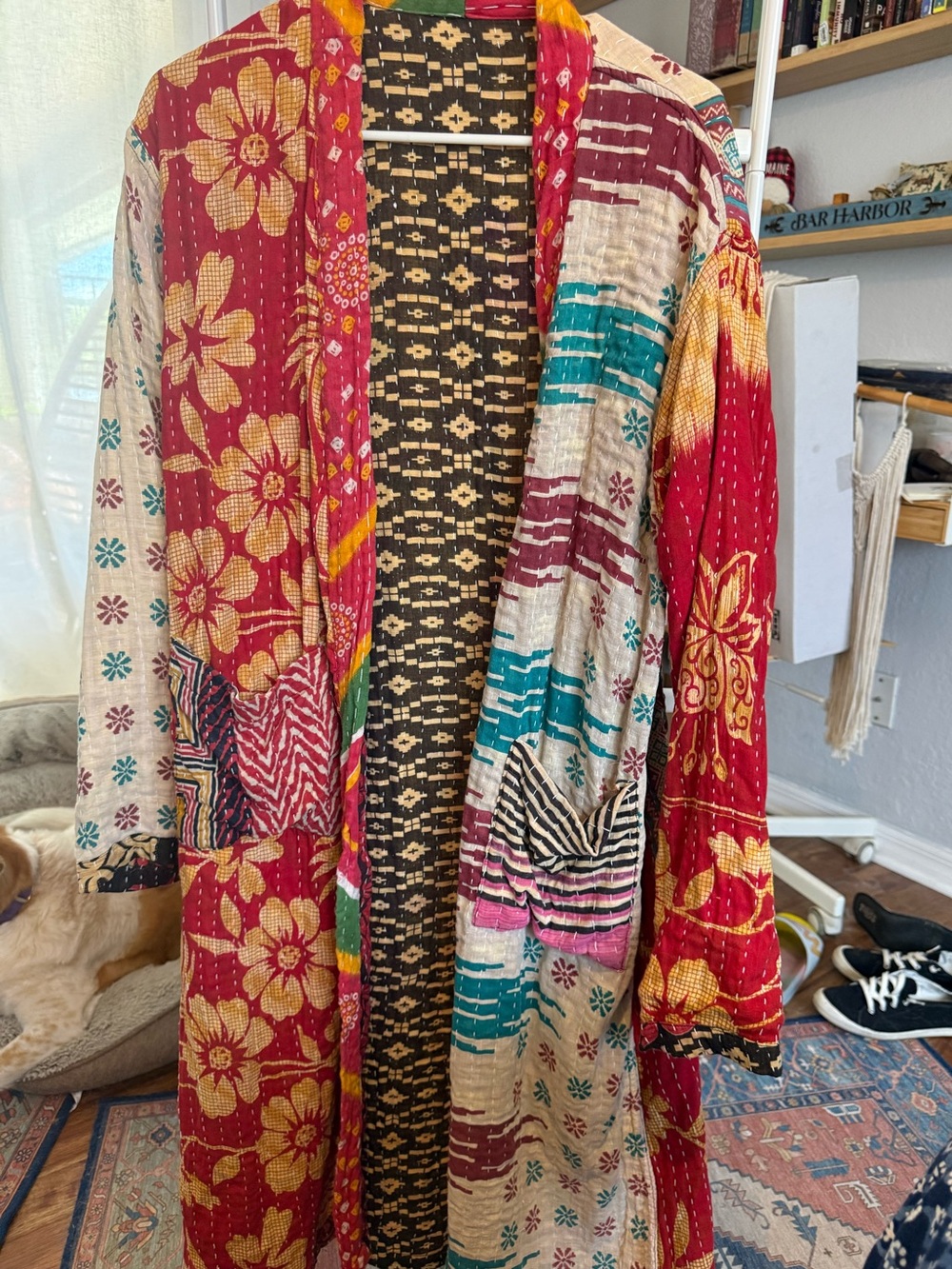 S1OAK Bohemian Kantha Duster/Kimono Jacket - Red, Teal, Cream. Reversible